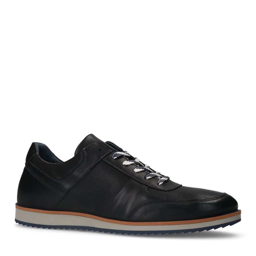 Manfield Zwarte leren sneakers