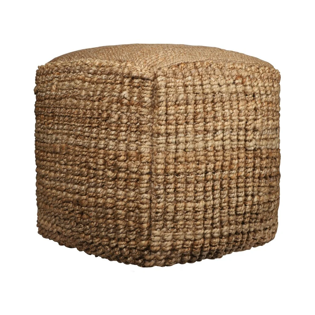 HomeRoots 18 Natural Jute Blend Cube Pouf Ottoman
