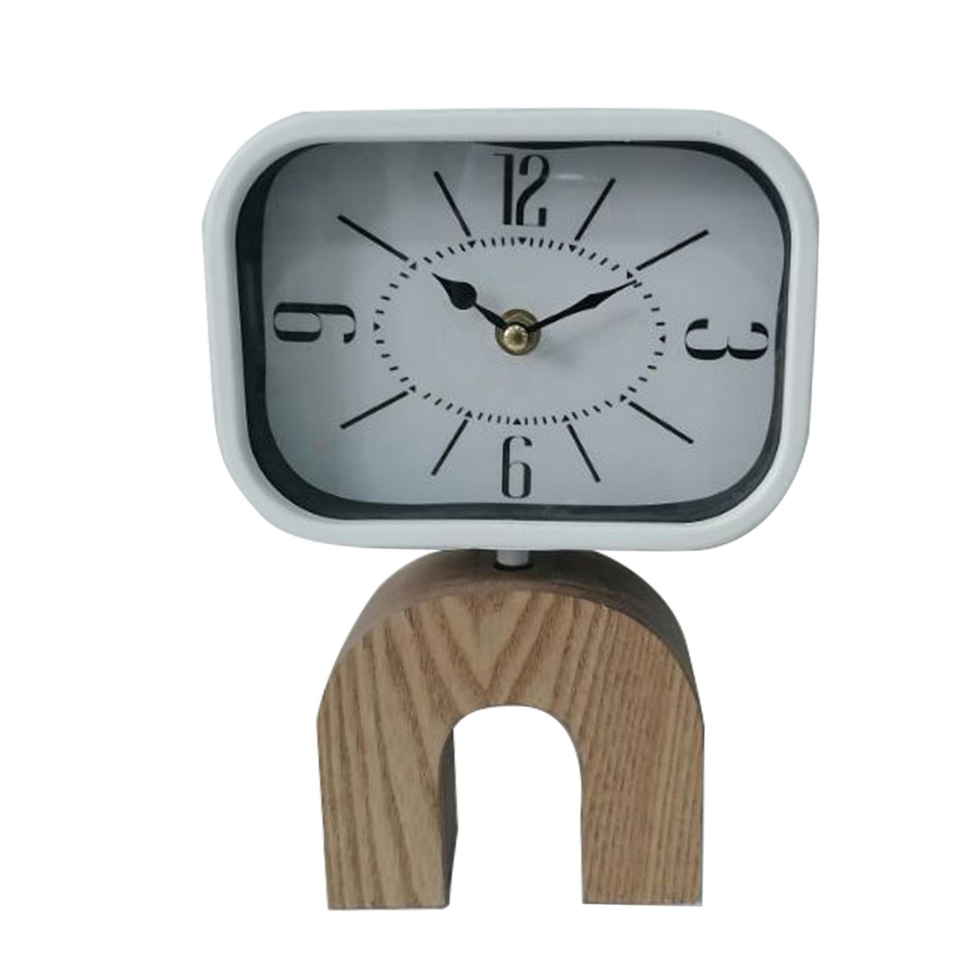 - Horloge de table effet bois et métal brun et blanche 24x16x5 cm