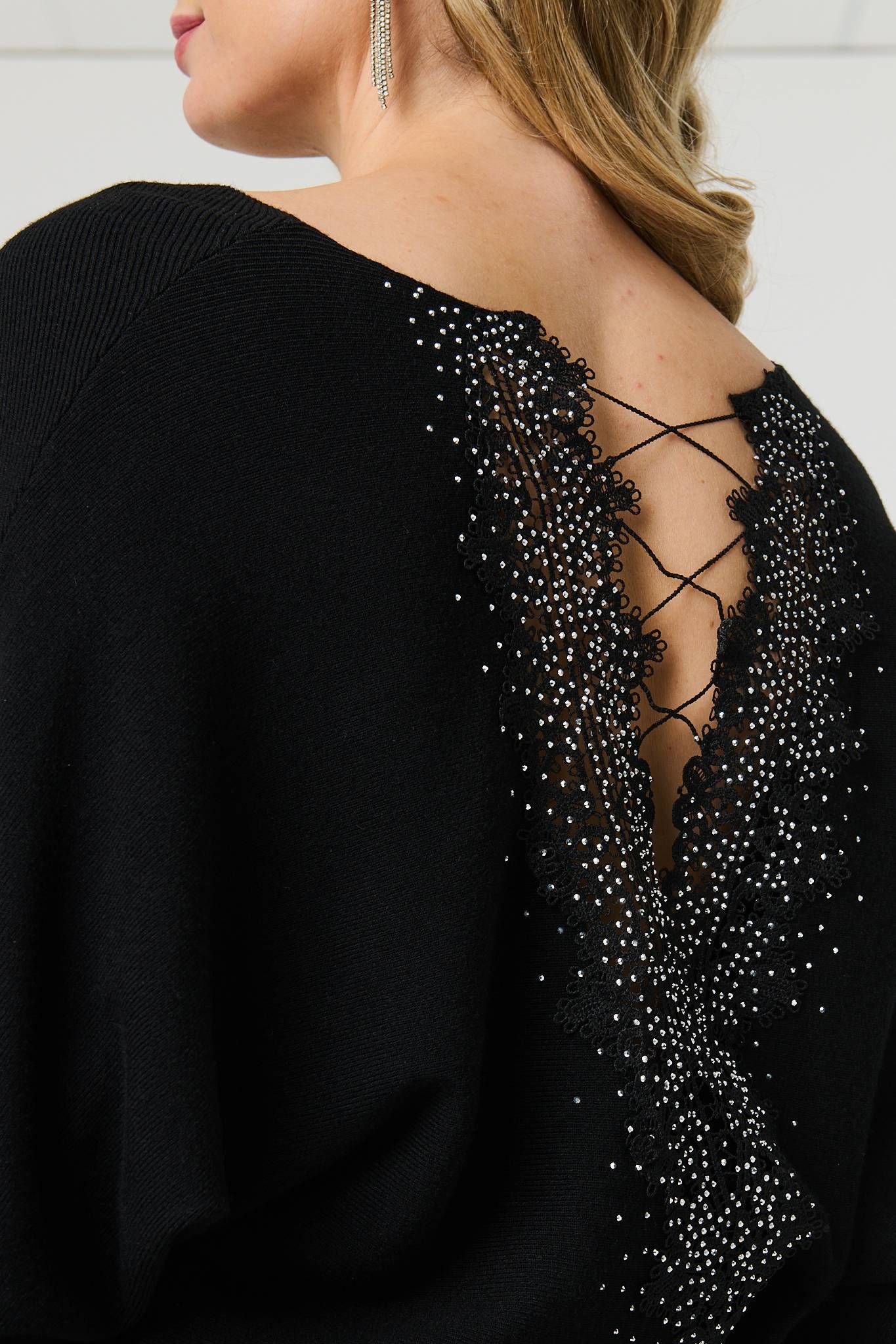 Izabel London Lace Trim V-Back Boat Neck Jumper Top