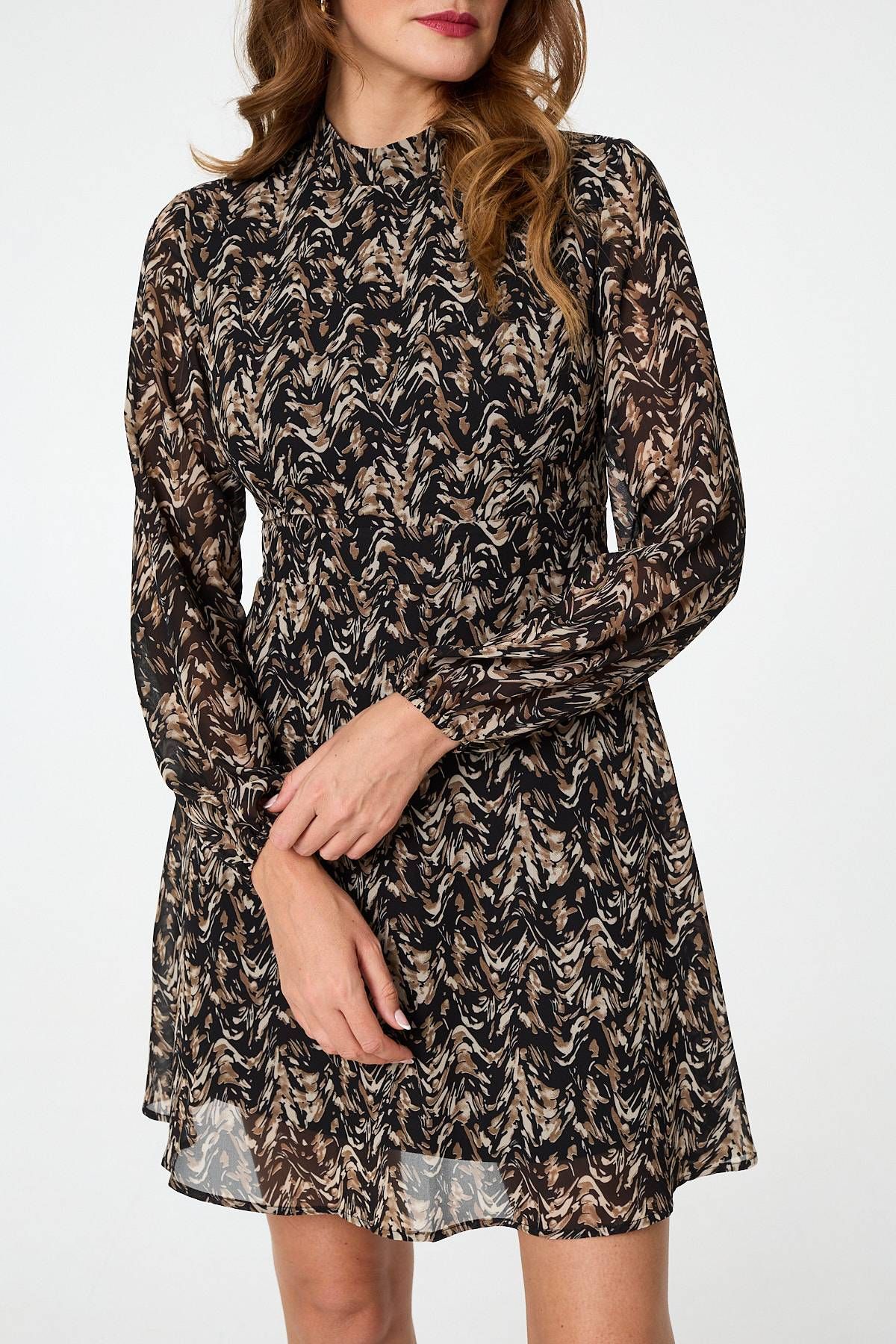 Izabel London Abstract Semi Sheer Short Skater Dress