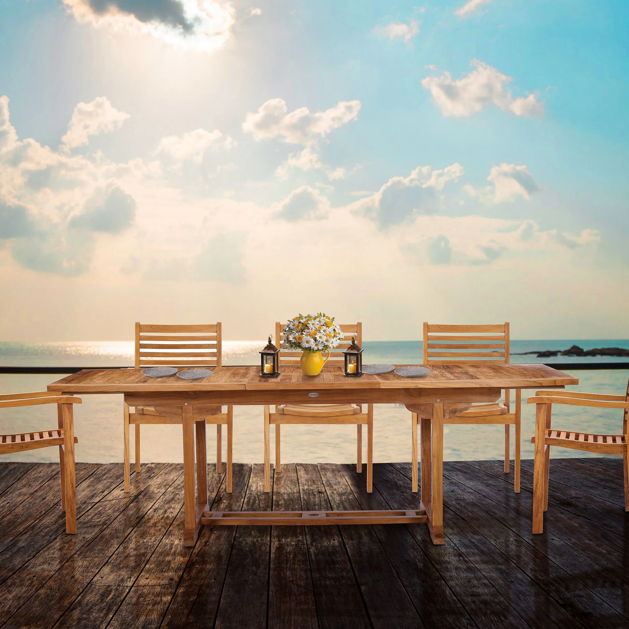 Chic Teak West Palm Semi Oval Teak Wood Outdoor Extension Dining Table, 71 to 94 inch (Table Only)