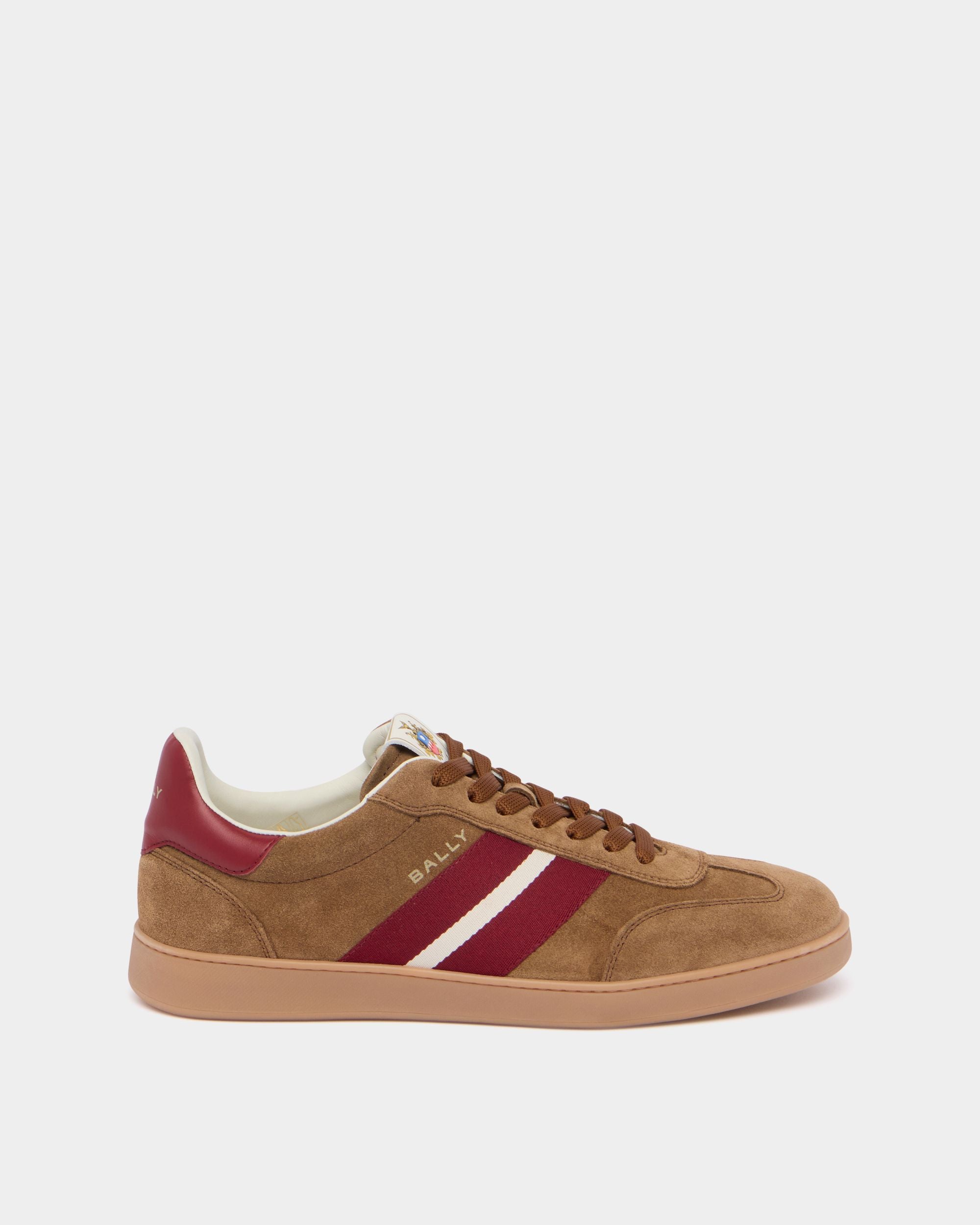 Sneaker Retro Crest aus Veloursleder in Beige und Leder in Rot