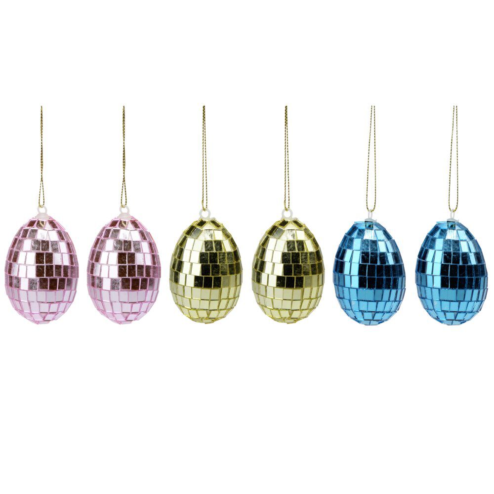 Décoration à suspendre x6 oeuf à facettes colorées Ø4xH6cm