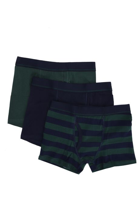 Older Boys 3pk Green & Black Stripe Trunks