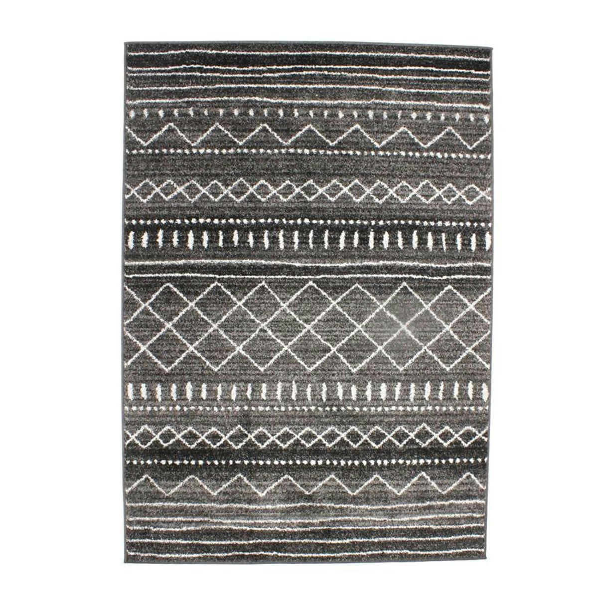 VENISE - Tapis toucher laineux imprimé motifs ethniques noir 133x190