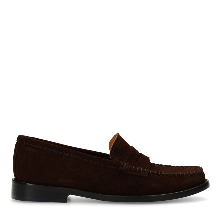 Manfield Donkerbruine suède loafers