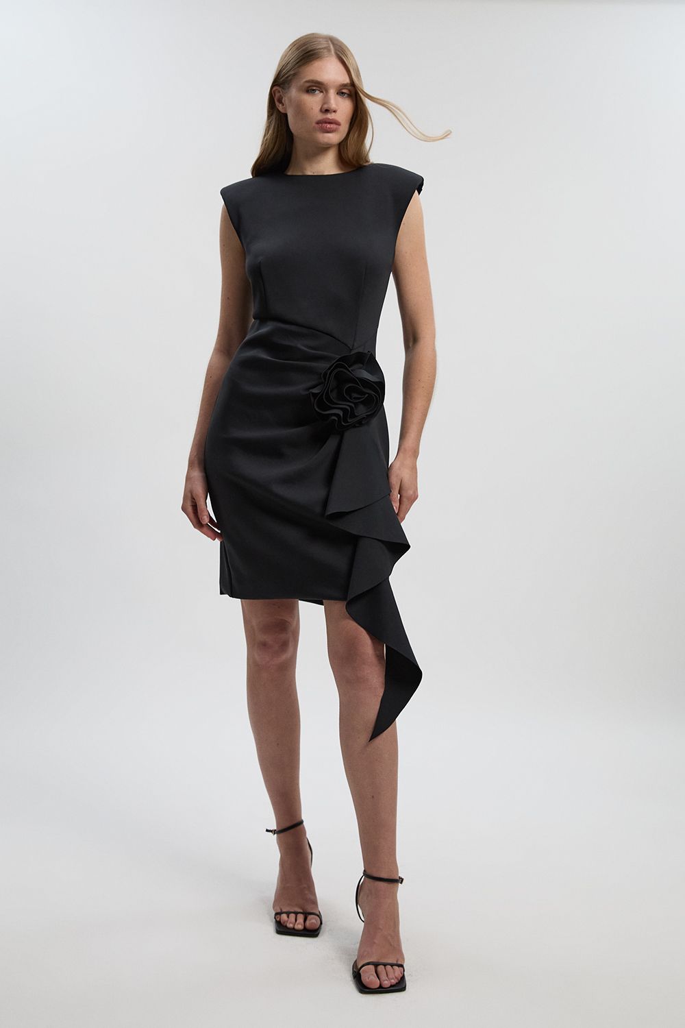 KarenMillen Scuba Rosette Detail Woven Mini Dress