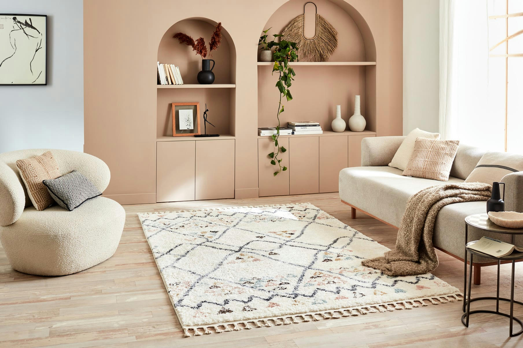 DELYA - Tapis de couloir ethnique crème  80x150 style  berbere