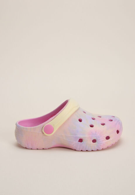 Younger Girls Pink Tie Dye Clog Sandals