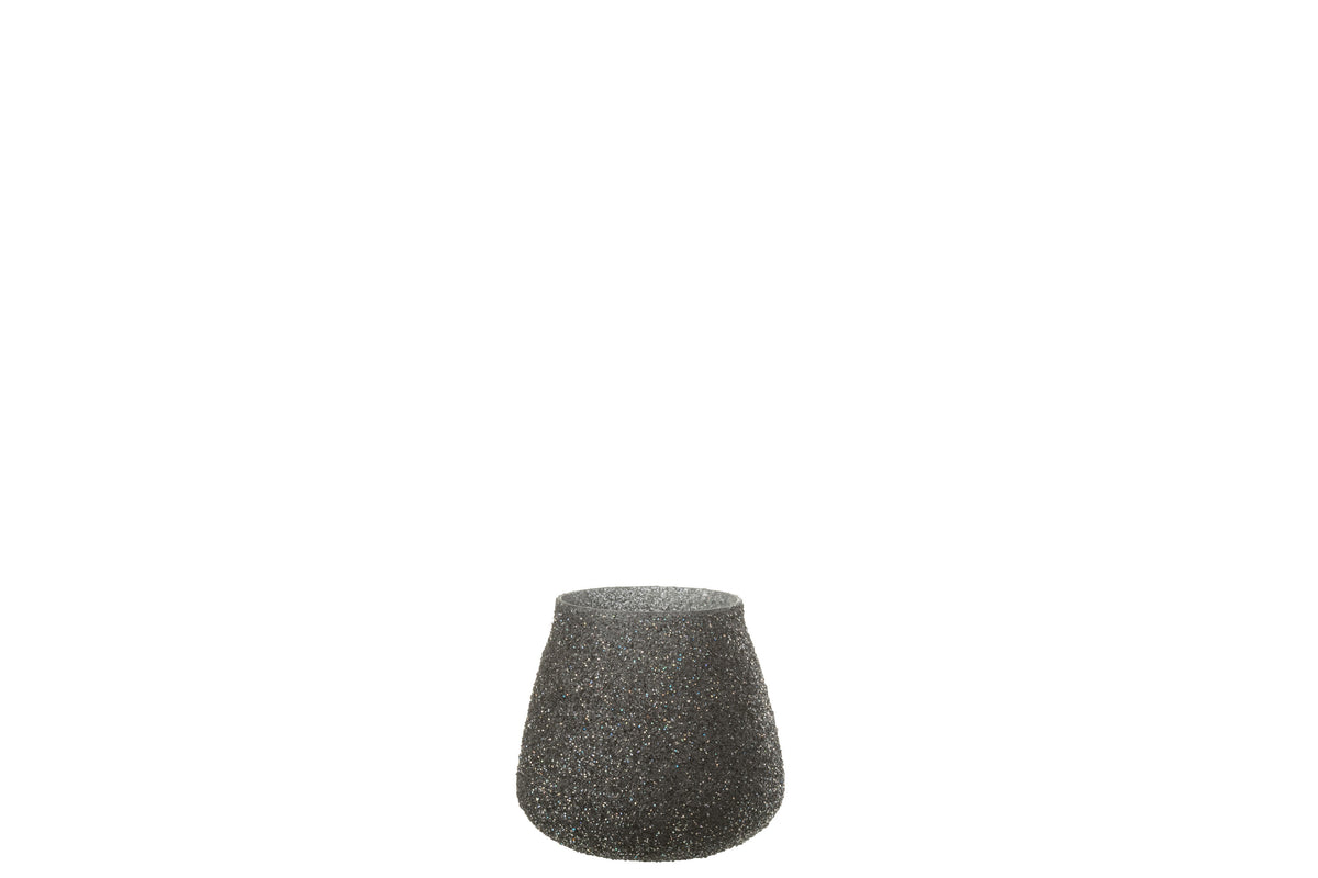 J-Line windlicht Glitter - glas - paars - small - 2 stuks
