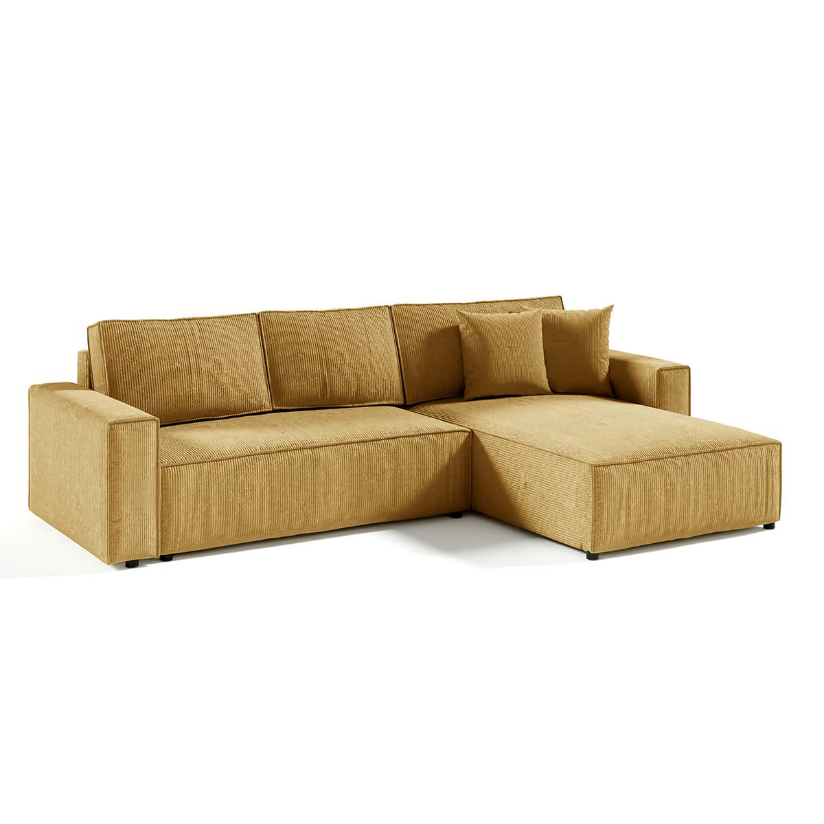 - Canapé d'angle réversible et convertible 4 places velours côtelé jaune