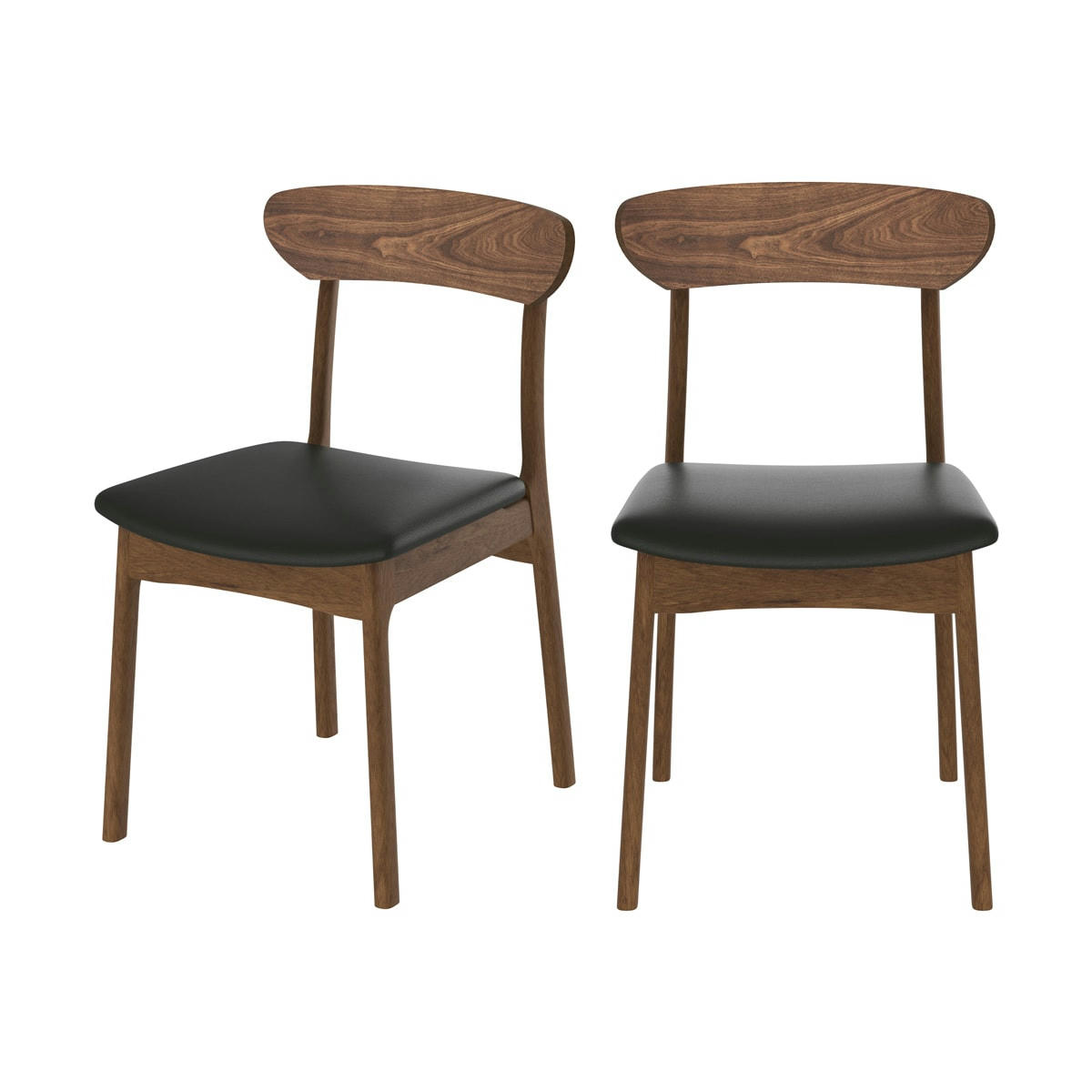 LANA - Chaise en cuir synthétique noir et bois foncé (lot de 2)