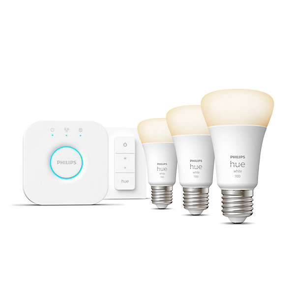 Hue White ambiance kit de démarrage Philips Hue : 3 ampoules connectées IP20 A60 E27 1055lm 9.5W   brigde   variateur