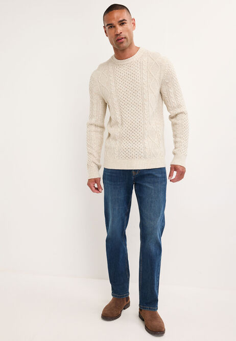 Mens Ecru Cable Knit Jumper