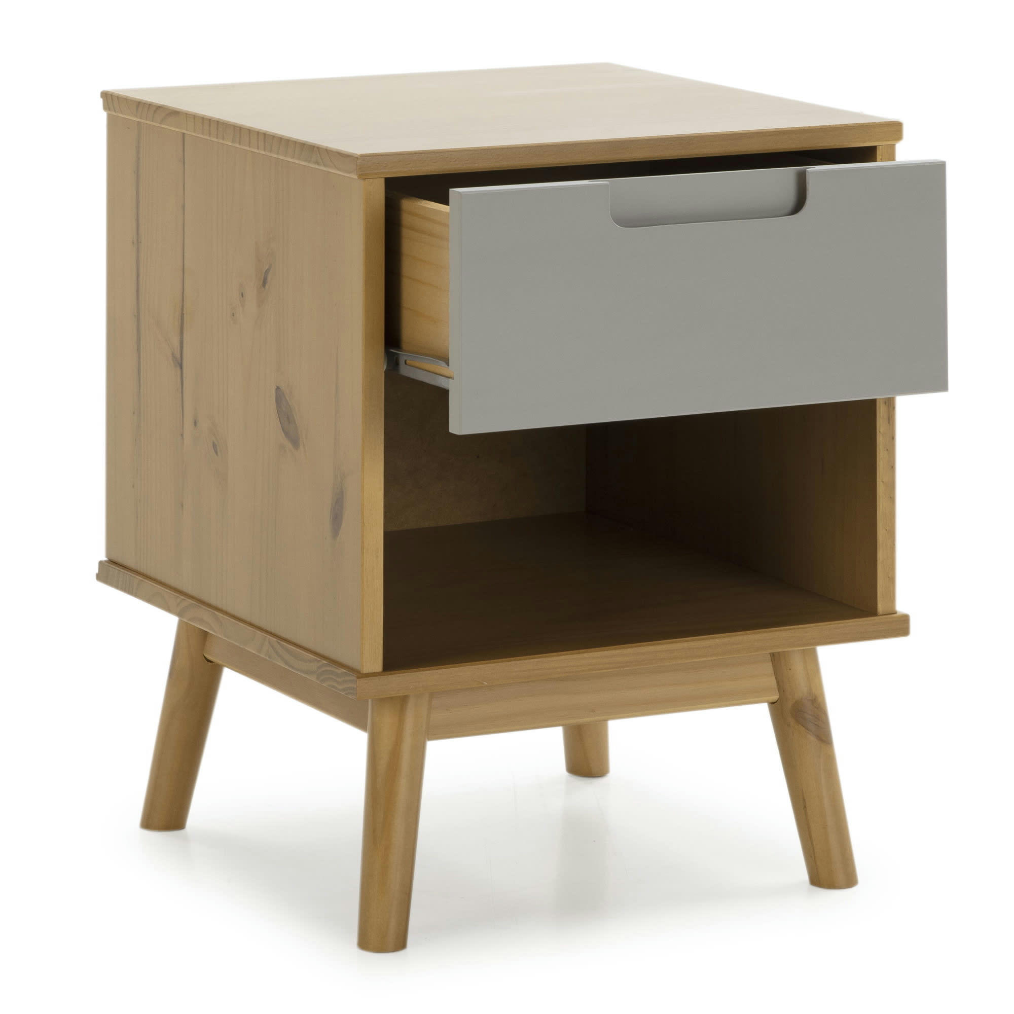 BRUCE - Table de chevet 1 tiroir couleur bois et gris, bois massif