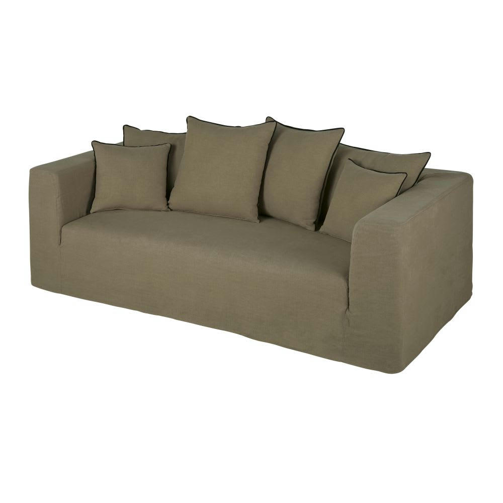 Gipsy - Canapé 3 places en lin vert kaki