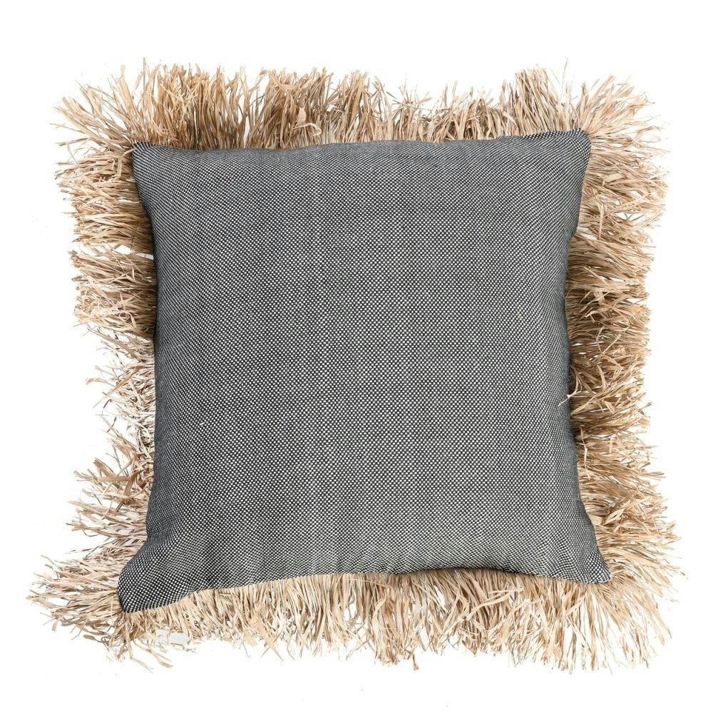 COTTON BONITA - Coussin en coton et raphia noir naturel 60x60