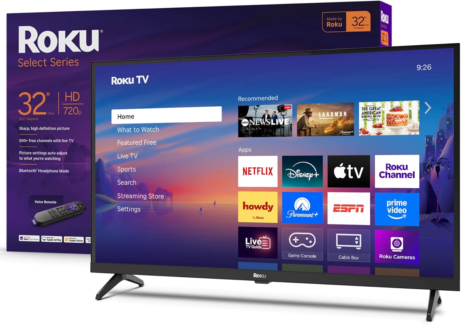 Roku Smart TV – 32-Inch Select Series, 720p HD TV – Roku TV with Voice Remote – Flat Screen LED Television with Wi-Fi for Streaming Live Local News, Sports, Family Entertainment