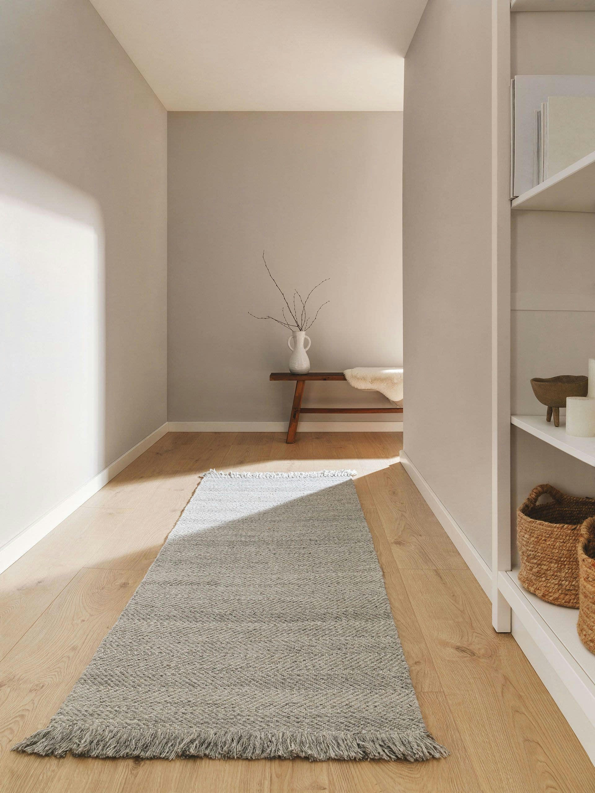 LARS - Tapis de couloir en laine gris clair 70x200