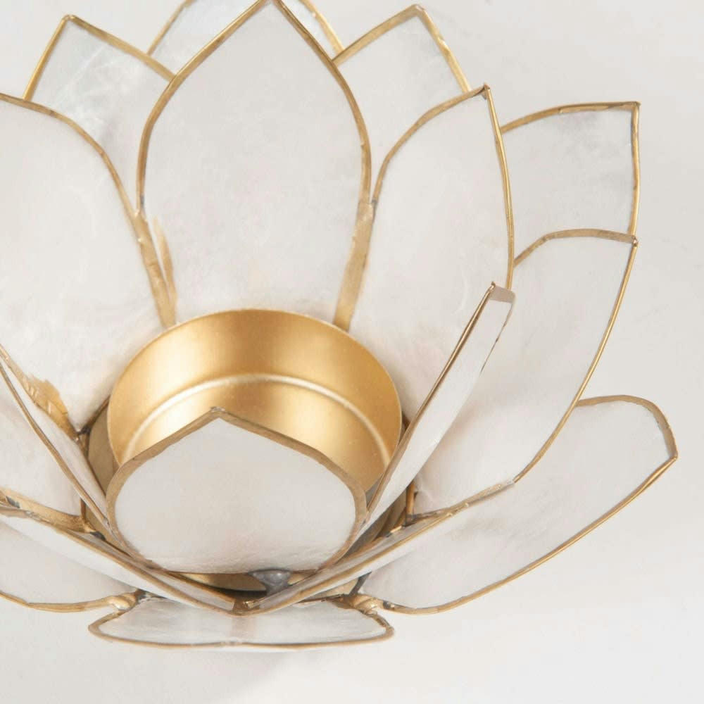 Lotus - Bougeoir nacré en métal blanc LOTUS