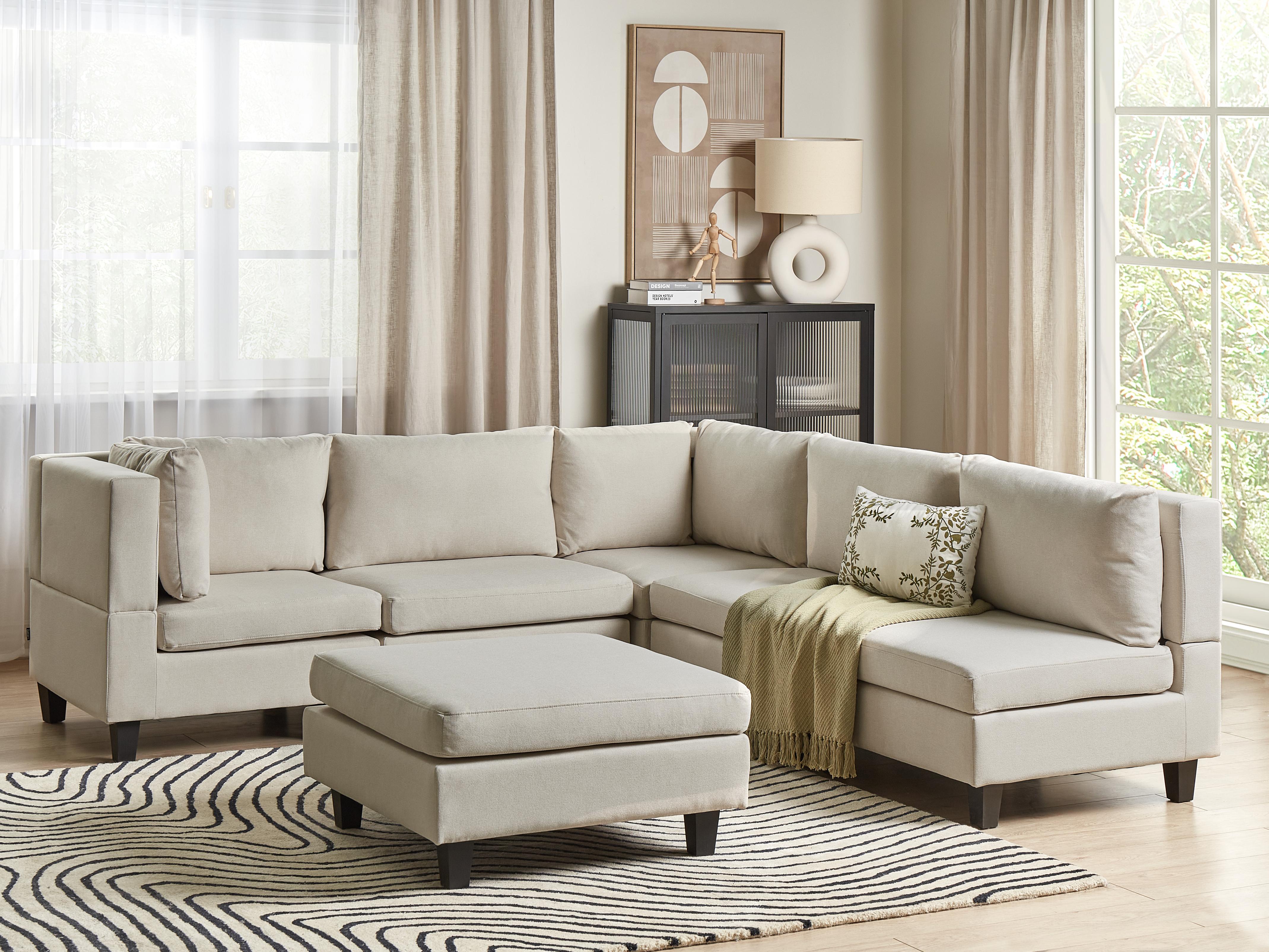 Modular Corner Sofa 5 Seater UNSTAD Fabric Light Beige with Ottoman Right Hand
