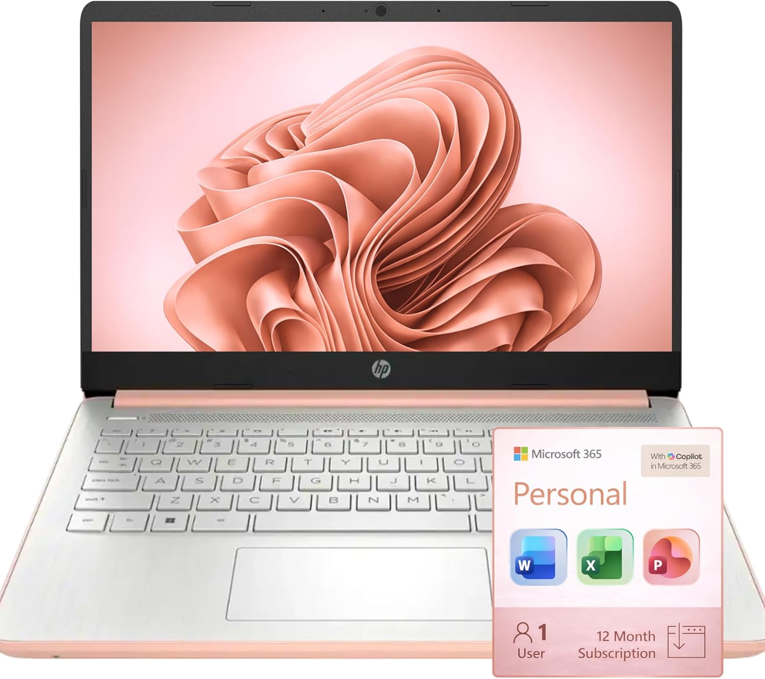 HP Ultrabook Laptop  8GB RAM  1.1TB Storage (1TB OneDrive + 64GB SSD)  Microsoft 365 Included  Intel 2-Core | Fast  Smart  Budget-Friendly  AI-Ready Essential no Mouse  Rose Gold