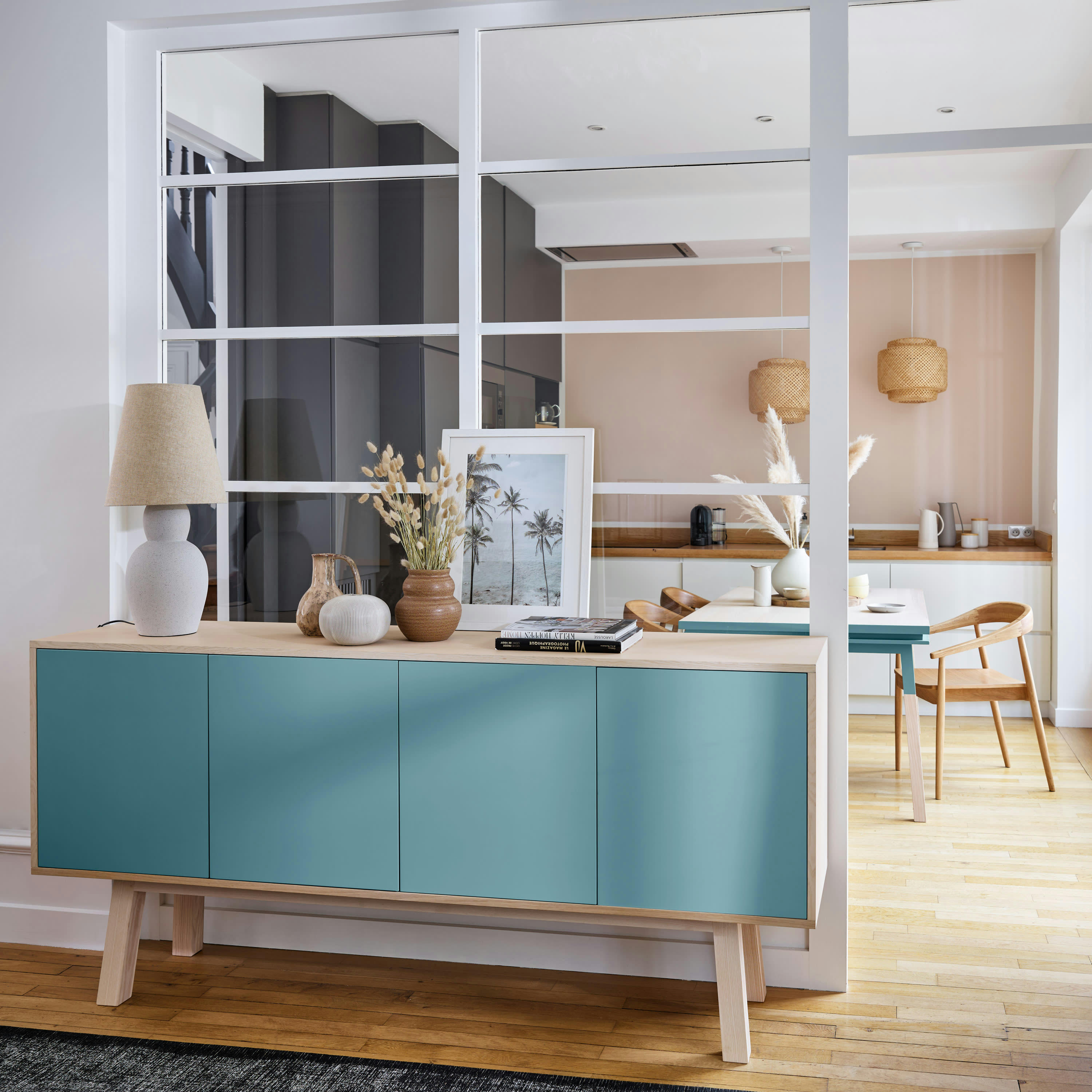 KUBE - Buffet 4 portes en frêne 220 cm, hauteur 94 cm