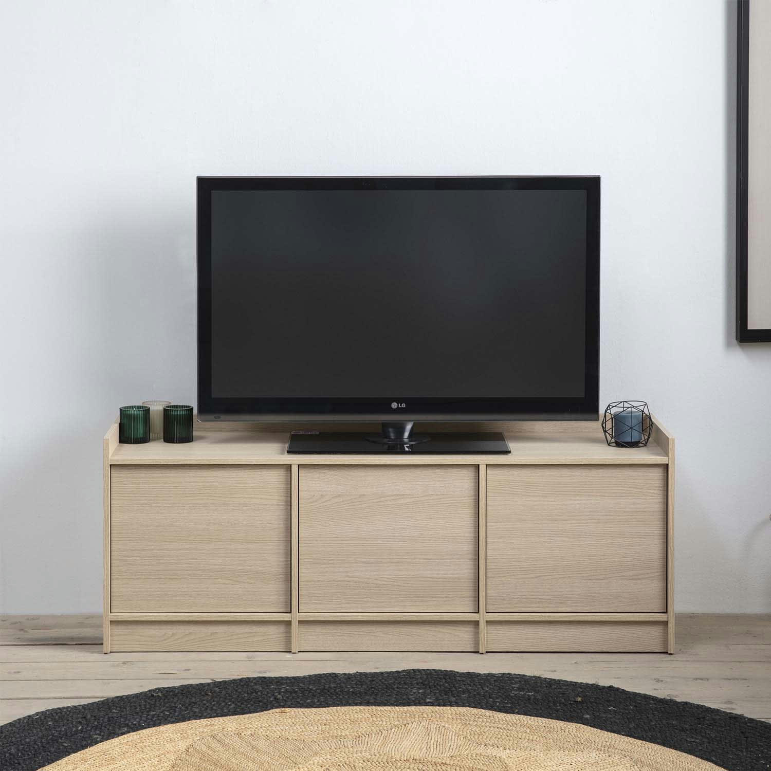 MOSCU - Meuble tv avec 3 portes, couleur chêne, 139 cm longueur