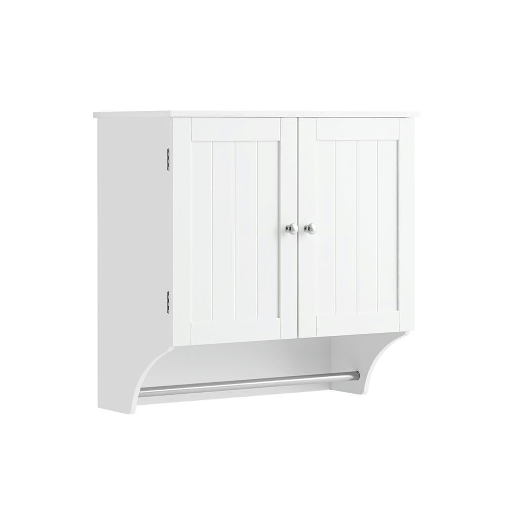 - Armoire haute murale 2 portes et 2 étagères réglables effet bois blanc