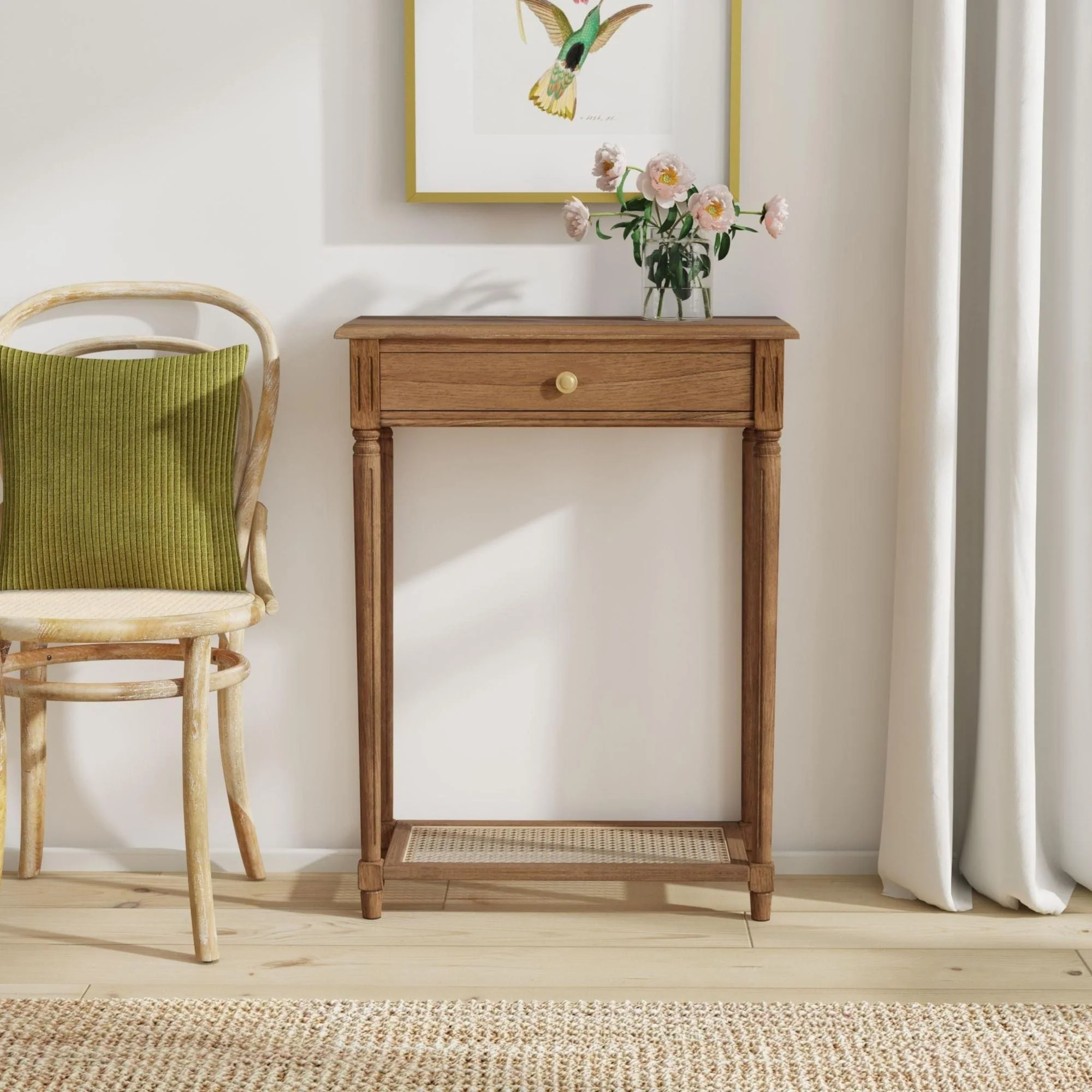 Lenora 1-drawer Solid Wood Console Accent Table with Cane Shelf by East at Main