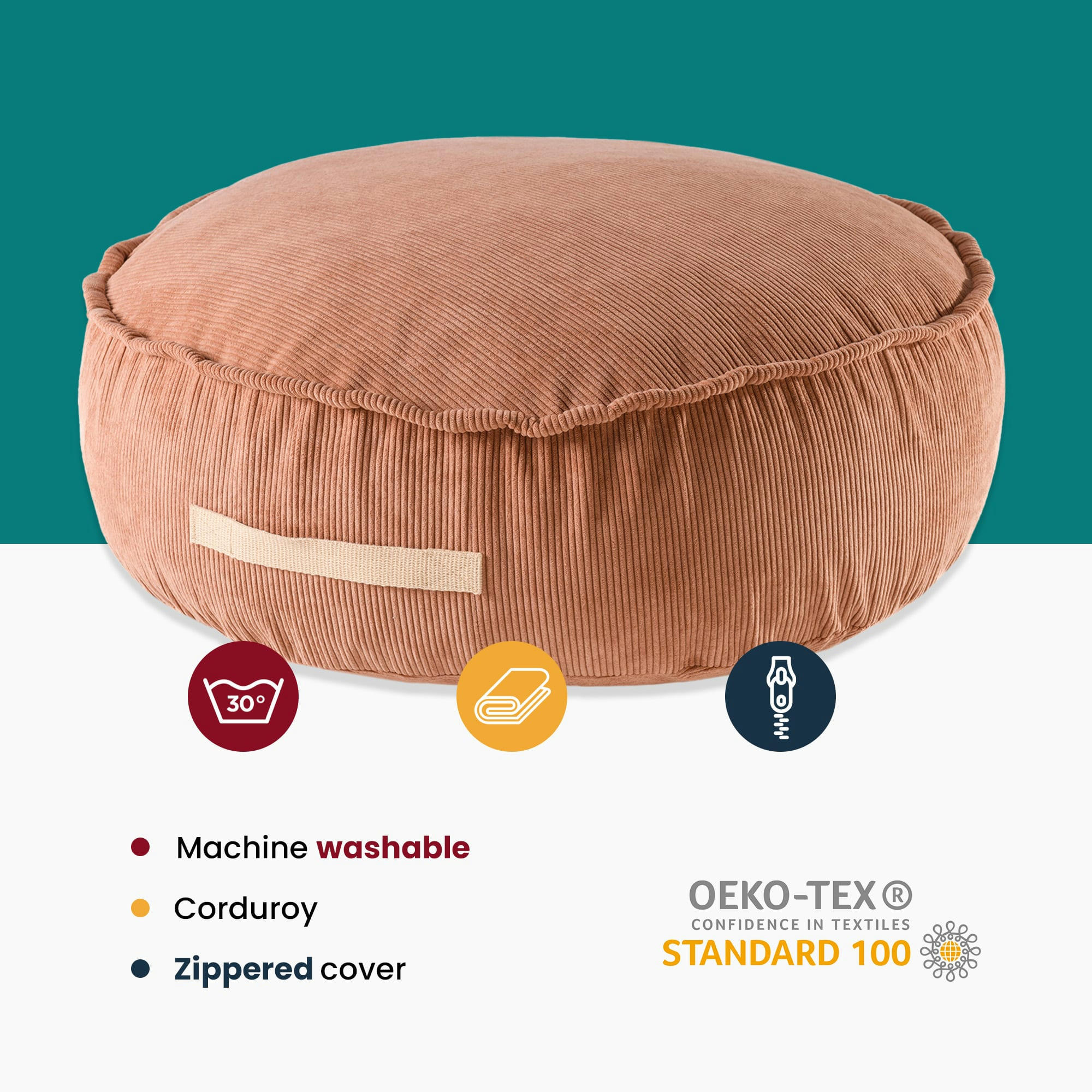 - MeowBaby® Pouf en Velours Côtelé Rond pour enfants, 65x20 cm, Sable