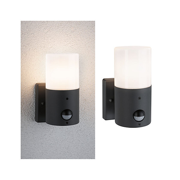 Applique d'extérieur Tubs Détecteur de mouvement crépusculaire (IR) IP44 rond 105x175mm max. 15W 230V Gris dépoli Métal Matière pl