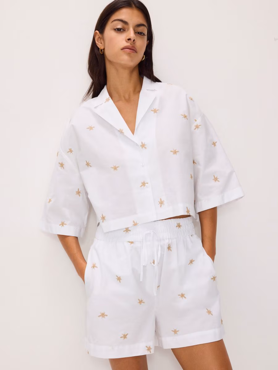 Cropped Cotton Shirt With Embroidery Detailing