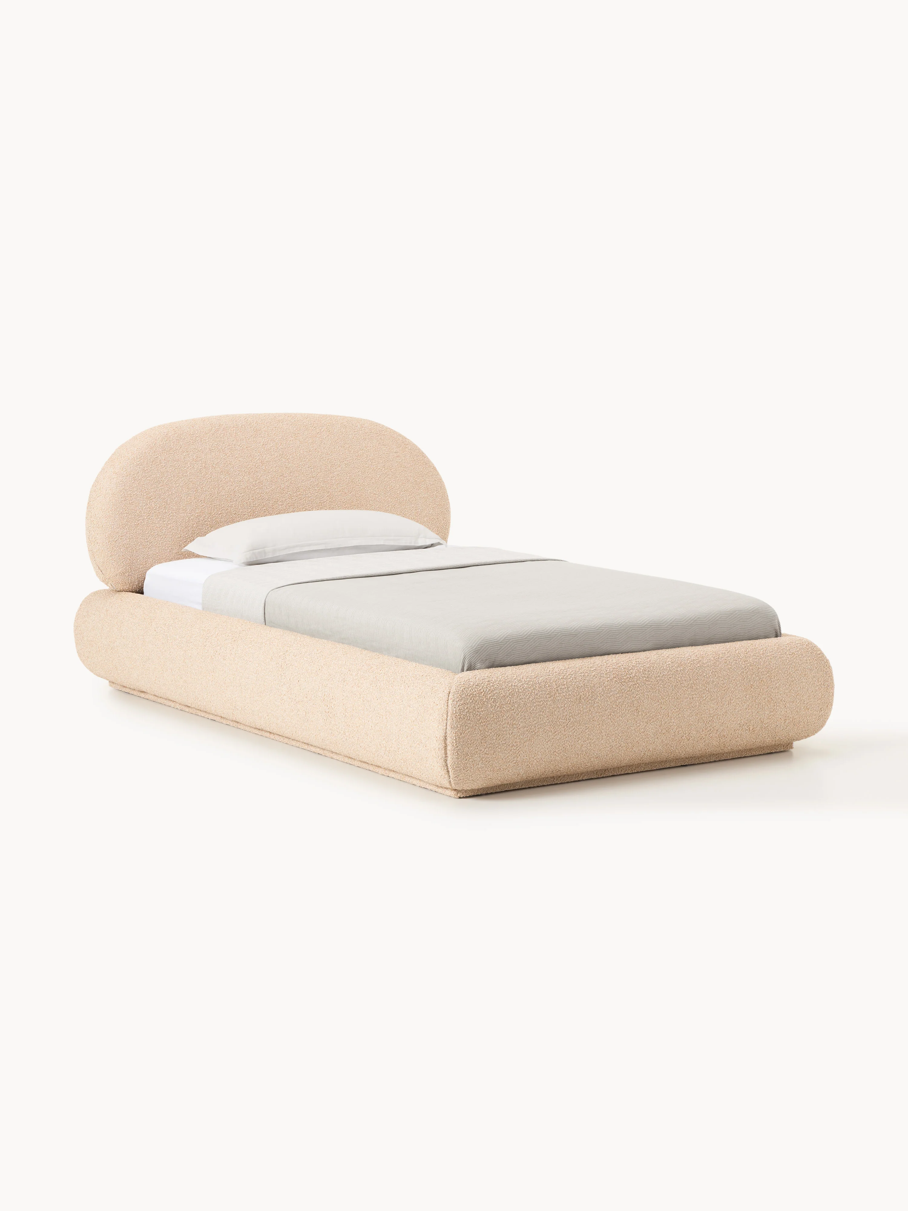 Bouclé-Polster-Einzelbett Alba mit Stauraum