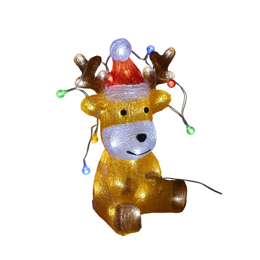 Décoration de No&euml;l lumineuse renne assis avec guirlande 50LED 27x16xH33cm