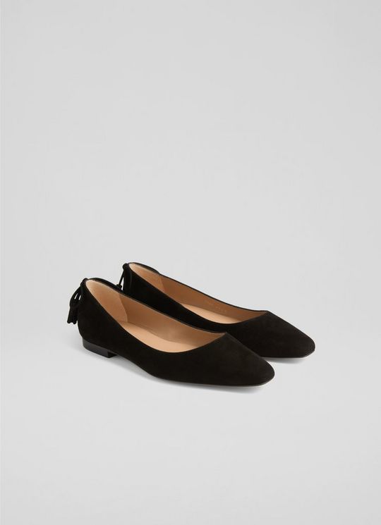 Essie Black Suede Tassel Point Flats