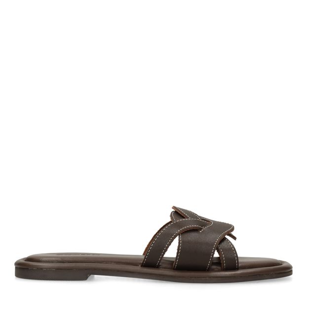Bruine leren slippers