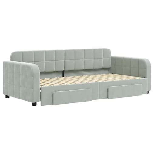 NNEVL Daybed with Trundle and Drawers Light Grey 90x190 cm Velvet