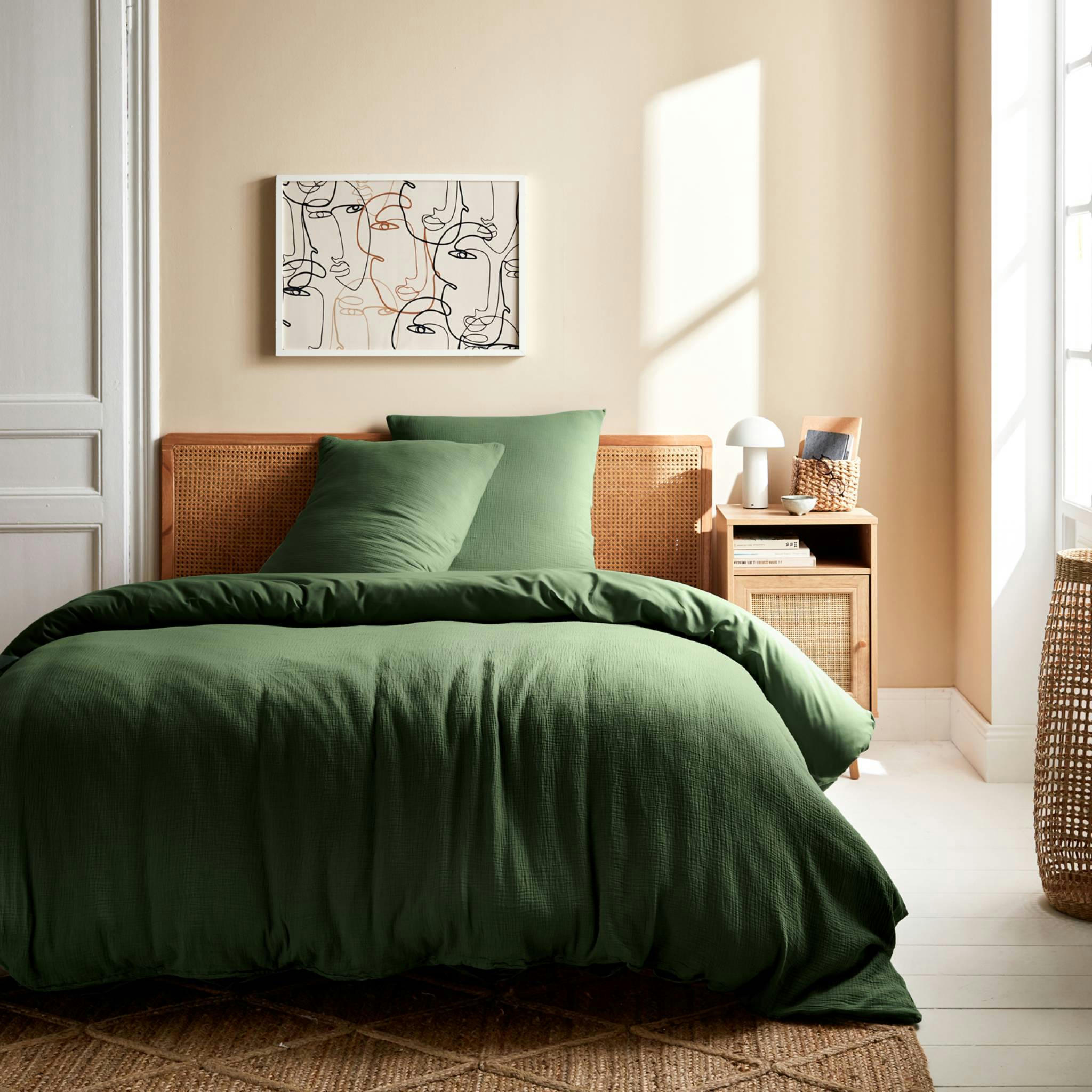 ALIX - Parure de lit gaze de coton kaki 260x240cm