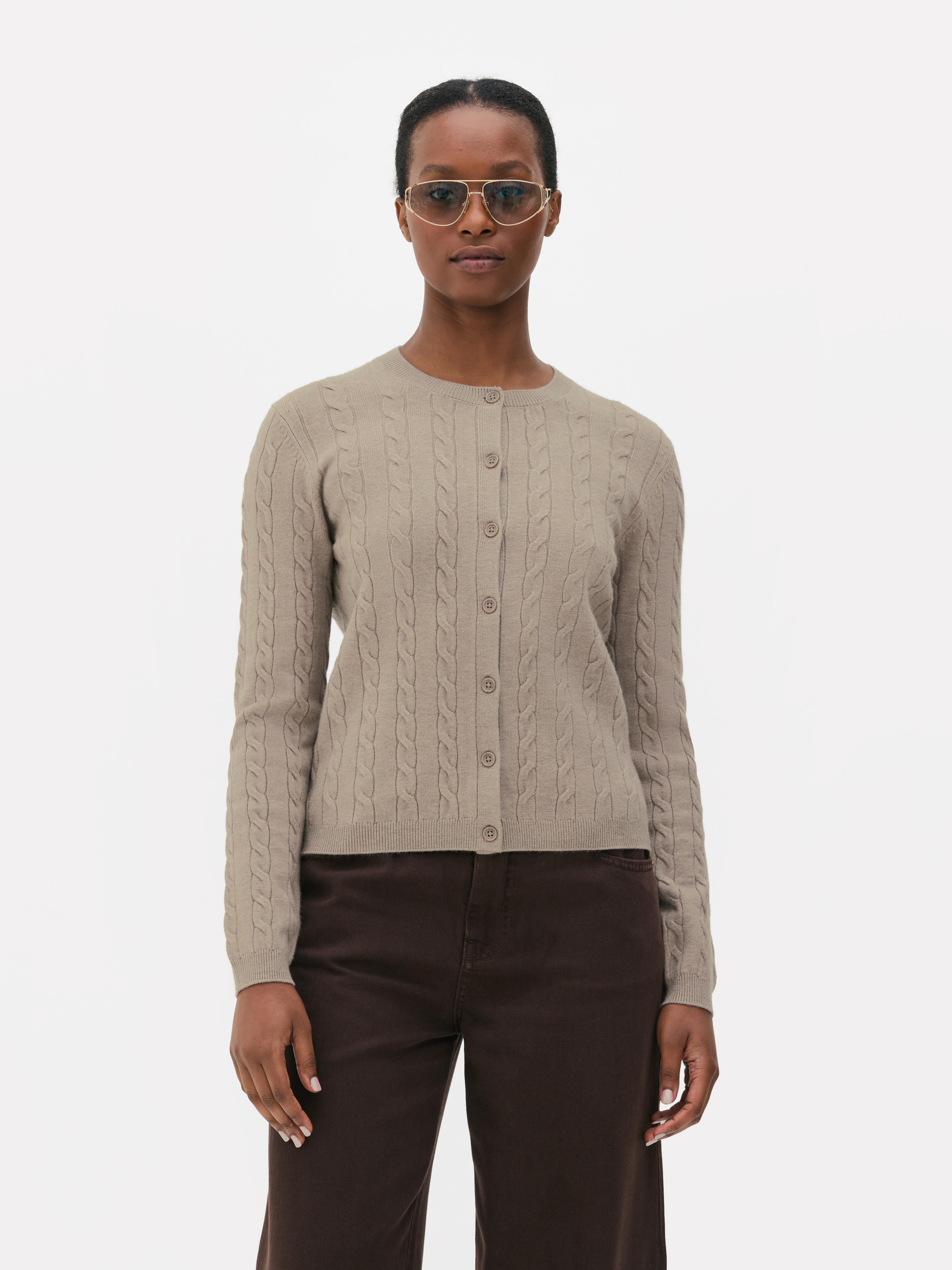 Round Neck Cable Knit Cardigan