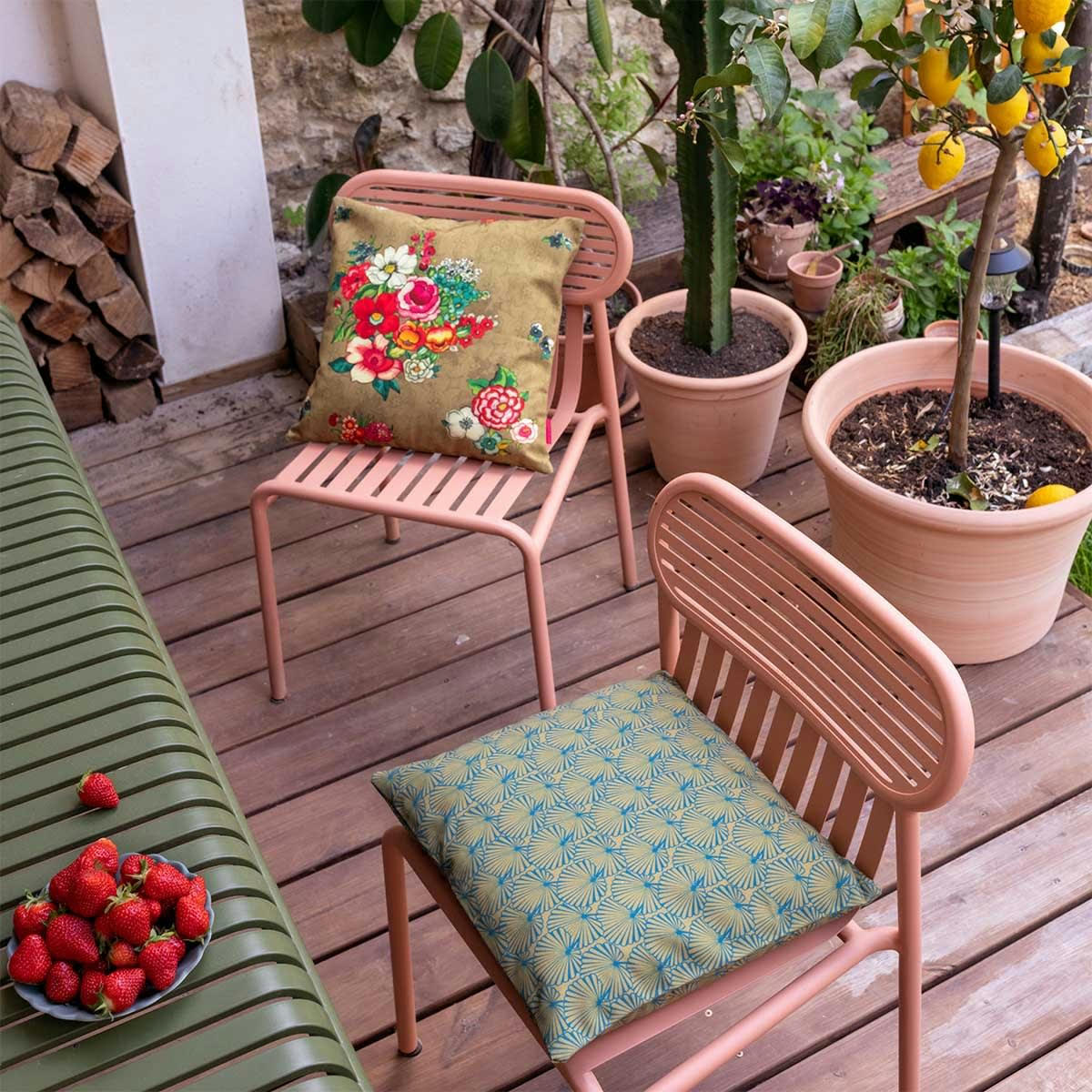 TROPICAL - Housse de coussin extérieur graphique doré 45x45cm