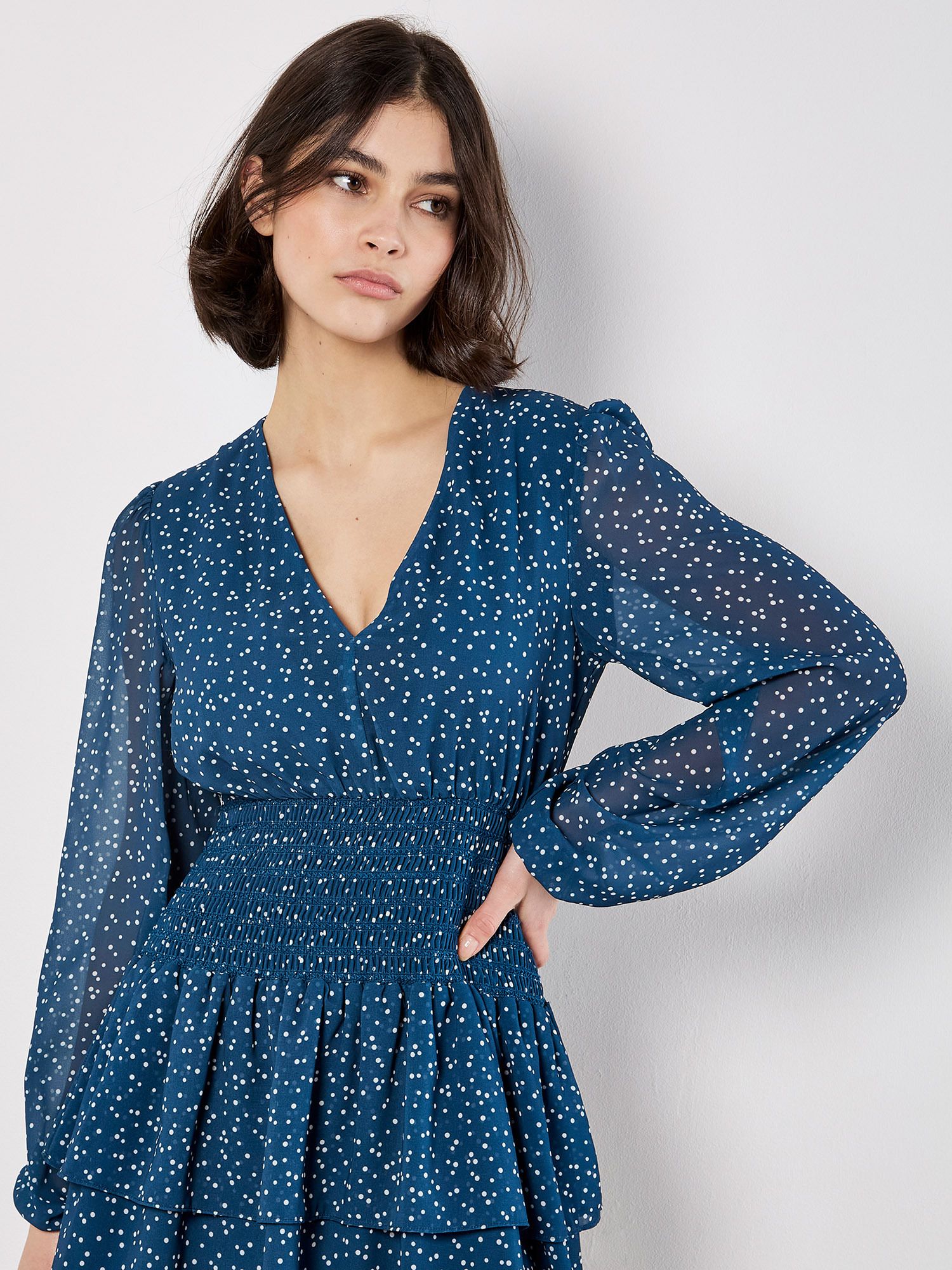 Apricot Spot Print Chiffon Mini Dress