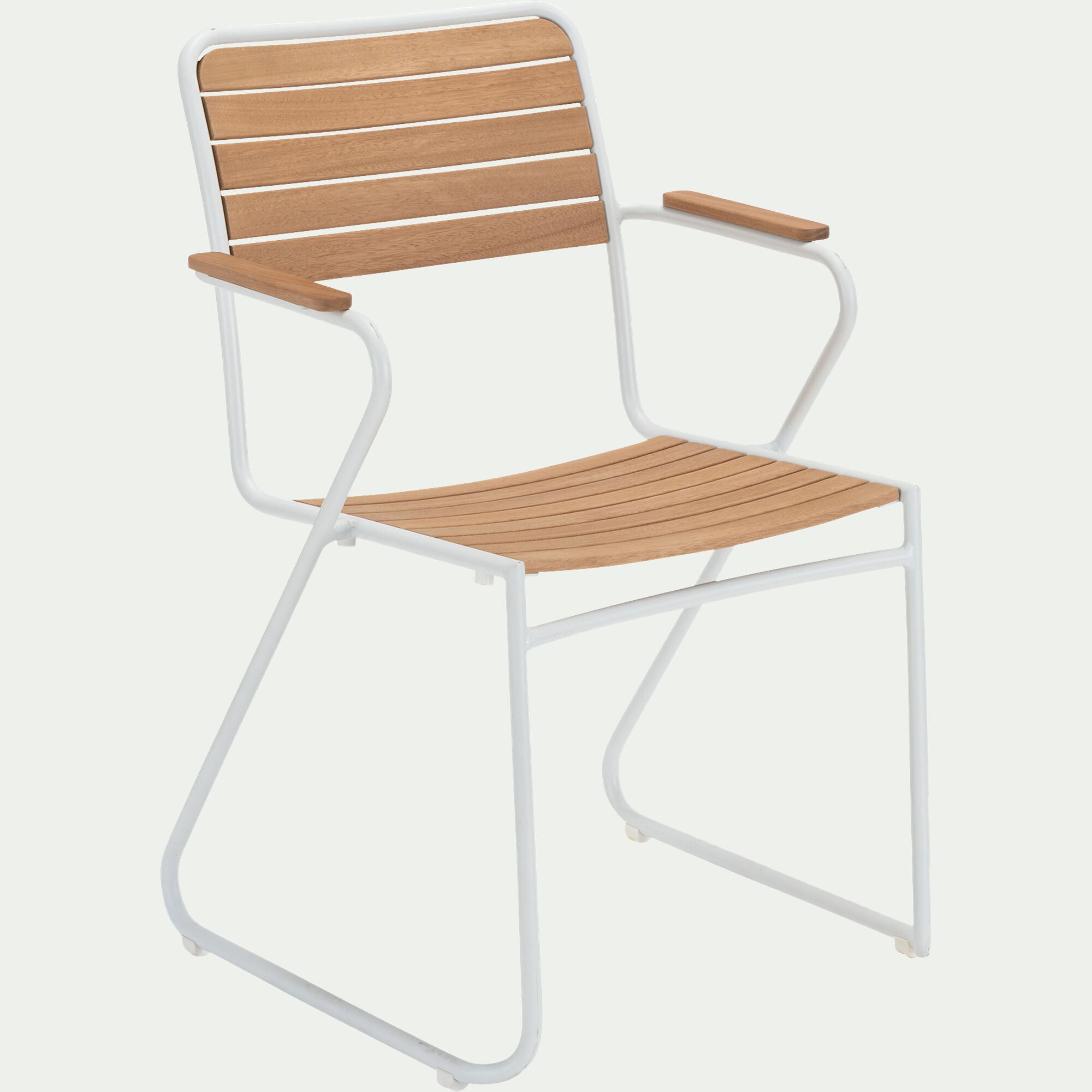 COLMARS - Chaise de jardin avec accoudoirs en aluminium et eucalyptus - blanc