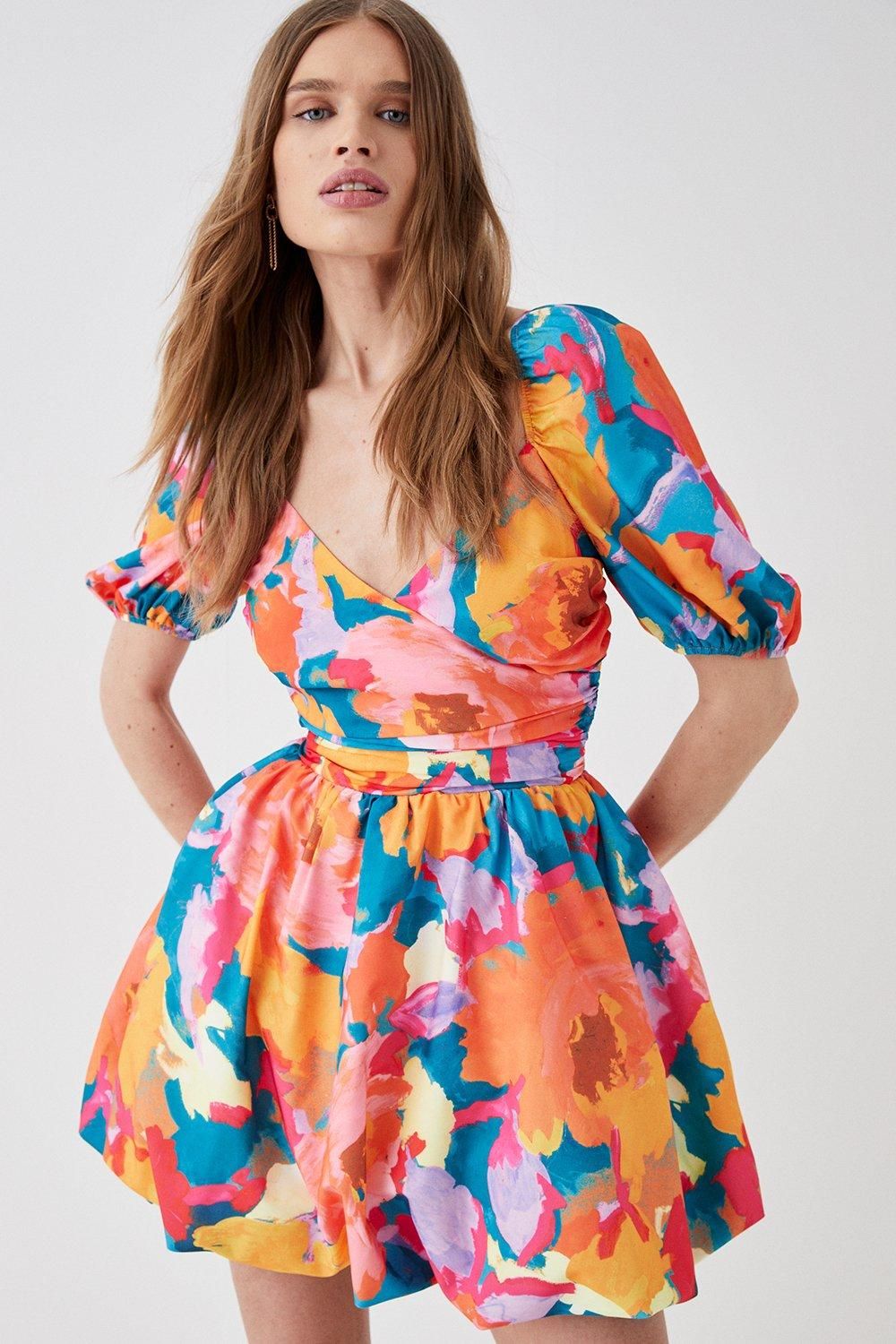 Coast Cotton Puff Ball Wrap Mini Dress