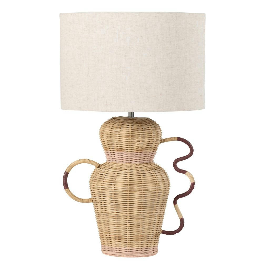 OURIKA - Lampe en osier avec courbes beige et terracota abat-jour en lin
