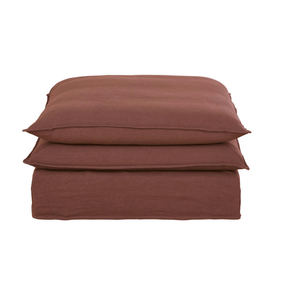 Pompei - Pouf pour canapé modulable en lin épais rouge rhubarbe