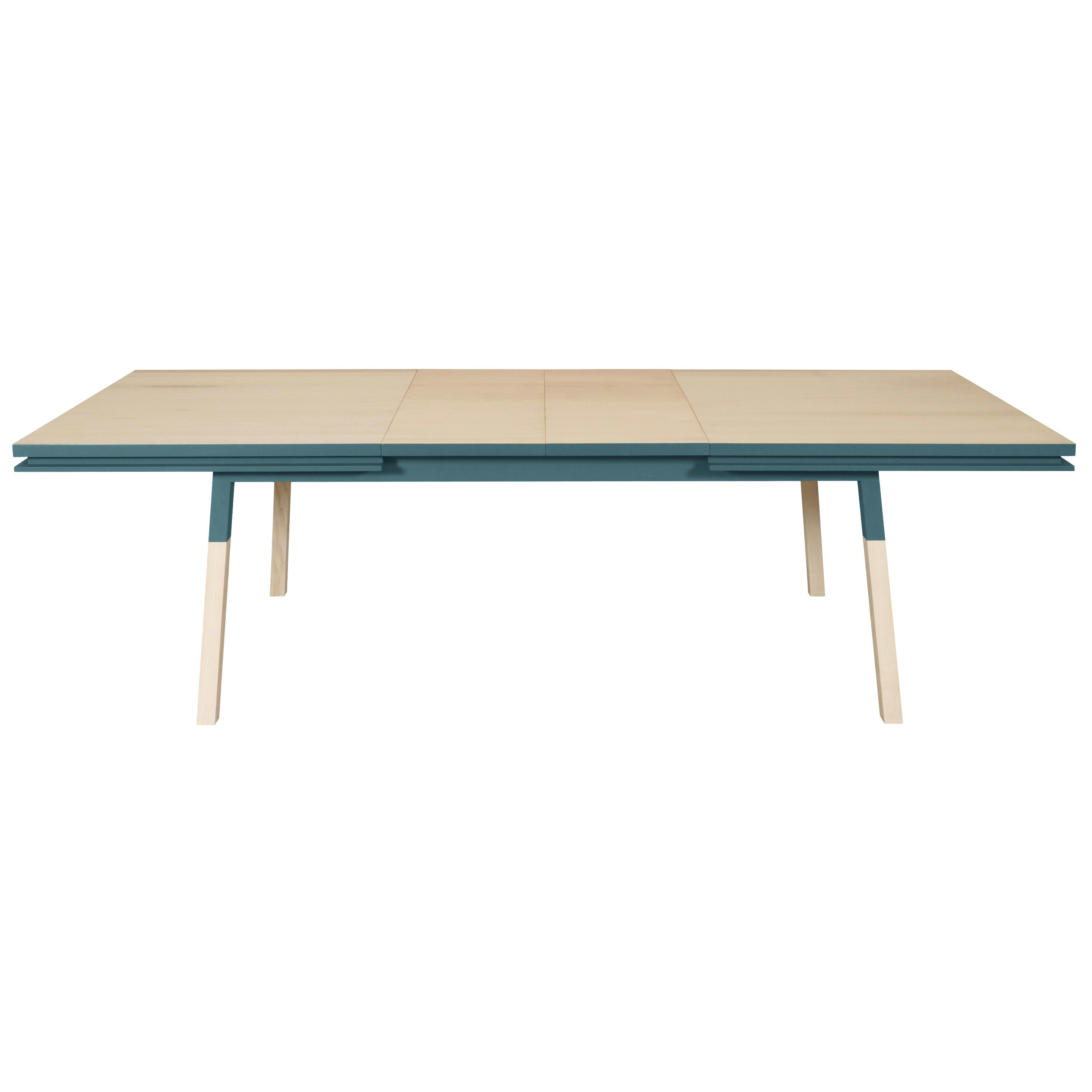 EGEE - Table 160x100 cm en frêne massif, 2 rallonges bleu frehel