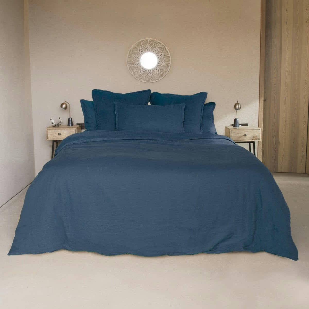 HORTENSE - Drap housse lin lavé  180x200x40 bleu indigo