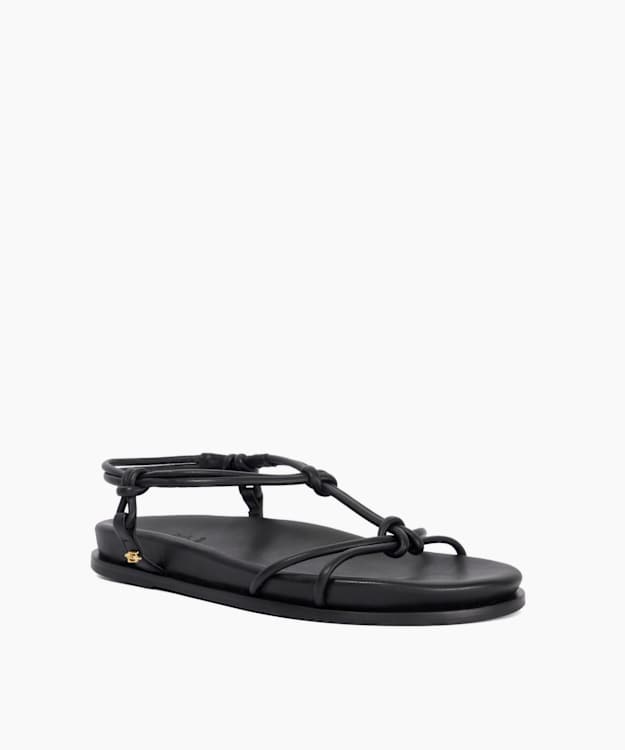 Launa Black - Leather Knotted Strap Flat Sandals